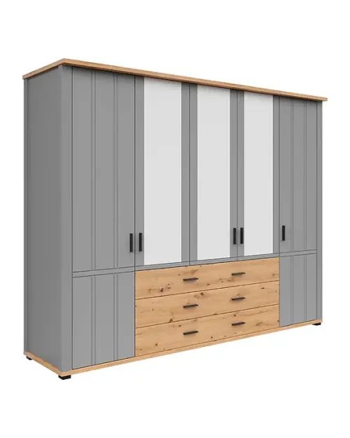 Armario Hygge 267 cm con 5 puertas y 3 cajones gris/roble artisan