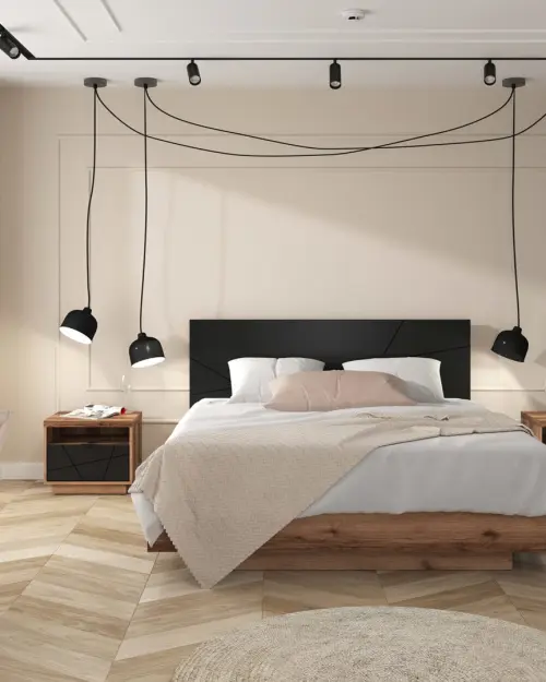 Mesa de centro Forn 90x60 con cajón roble delano oscuro/negro mate