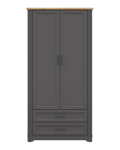 Armario de dos puertas Tolmin 100 cm con 2 cajones grafito/roble artisan