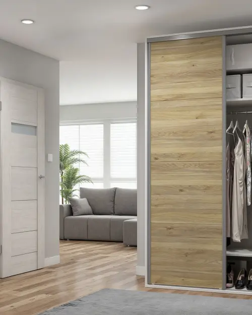 Sliding wardrobe Flex 150 cm with mirror FLEX-white/mauvella oak