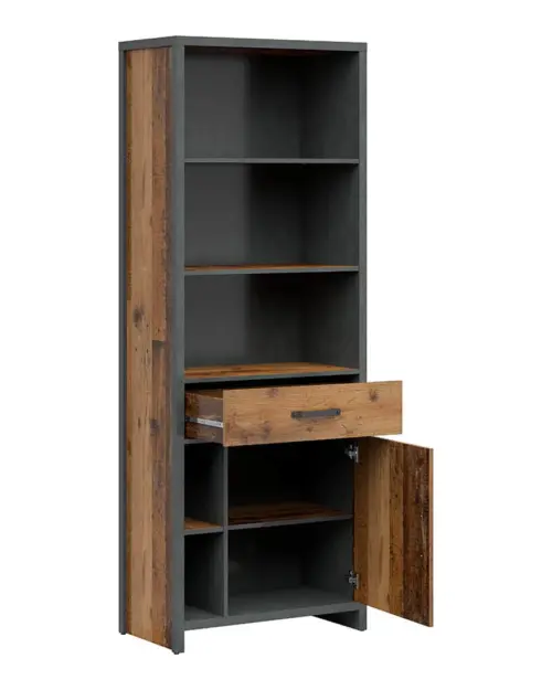 Shelving unit Weston 75 cm with doors, drawer and 5 shelves old style pine