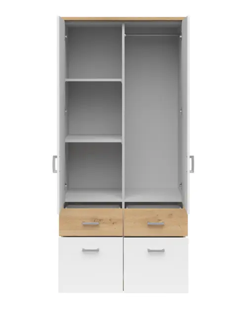 Шкаф двухдверный Brando-2 91 см с зеркалом и ящиками дуб артизан/белый