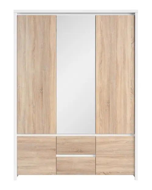 Armario de cinco puertas Kaspian 153 cm con espejo y cajones blanco/roble sonoma