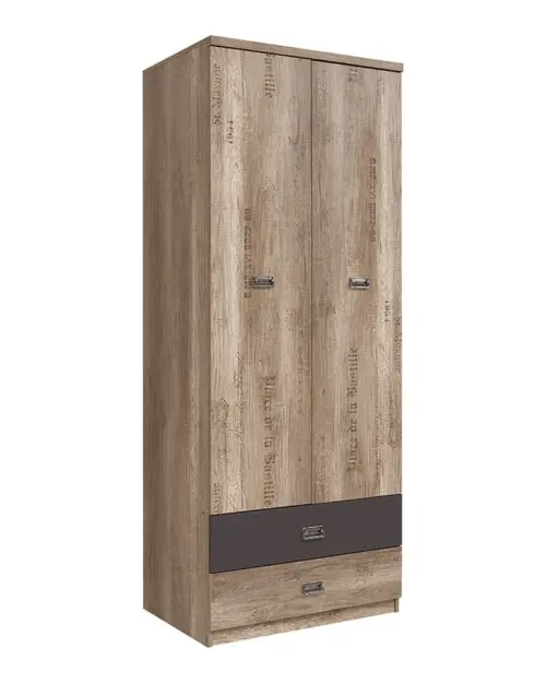 Armario de dos puertas Malcolm 80 cm con cajones roble canyon monument estampado
