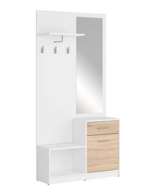 Conjunto de recibidor Nepo Plus 90 cm blanco/roble sonoma