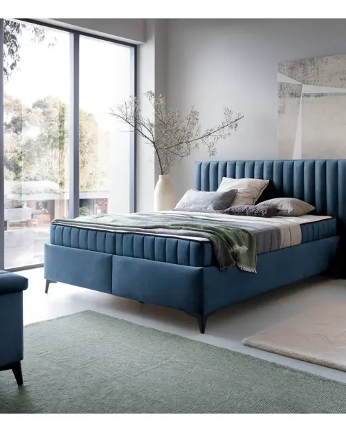 Континентальная кровать Joy 160x200 с контейнерами синяя