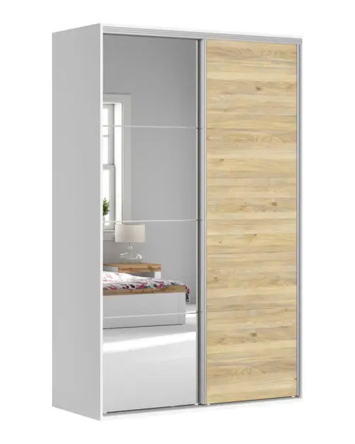 Sliding wardrobe Flex 150 cm with mirror FLEX-white/mauvella oak