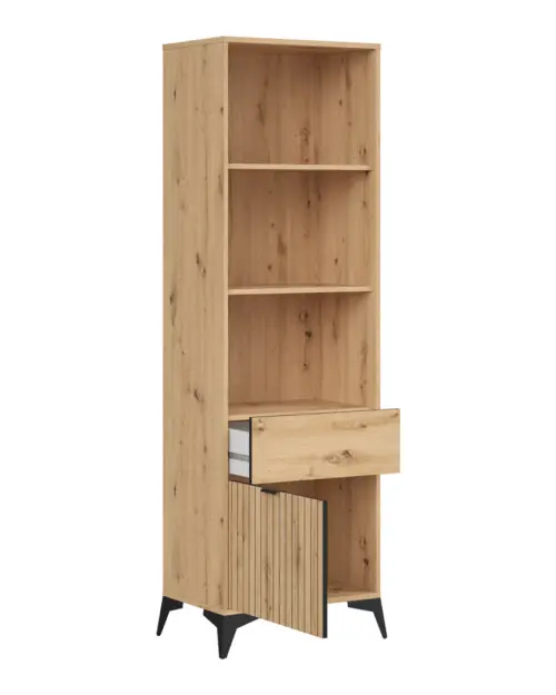 Estantería Lamea 60 cm con puerta, cajón y 3 estantes roble artisan