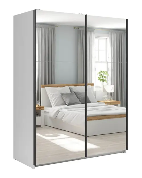 Armario de puertas correderas Tetrix 153 cm con espejo blanco brillo