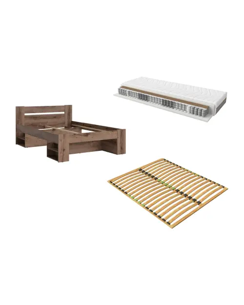 Conjunto de cama Nepo Plus roble noble con somier y colchón Ceres 140x200