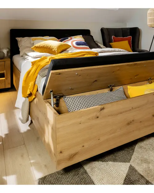Cama Ostia 140x200 con somier y contenedor roble artisan