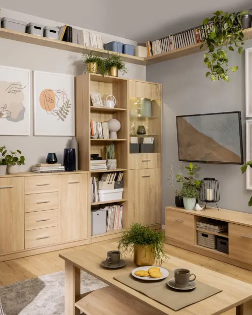 Cómoda Nepo Plus 119 cm con 2 puertas y 4 cajones roble sonoma