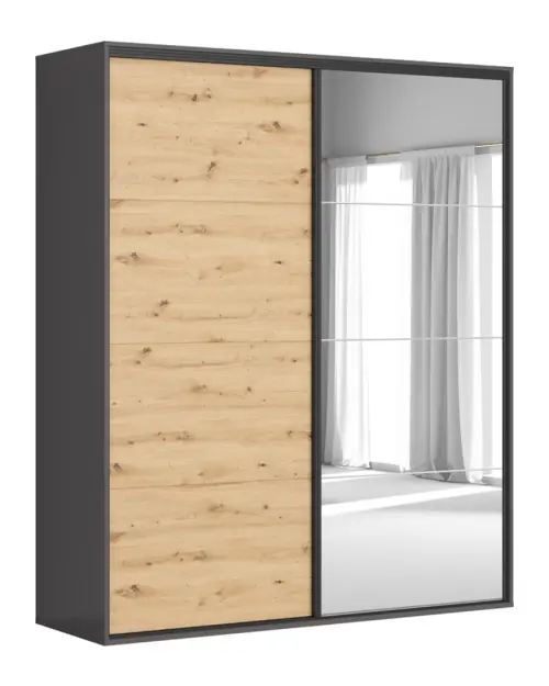 Sliding wardrobe Flex 200 cm with mirror graphite/artisan oak