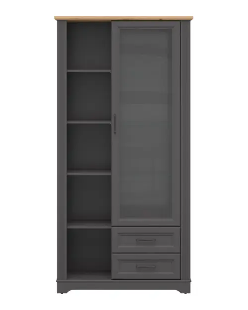 Vitrina Tolmin 100 cm con puertas y 2 cajones grafito/roble artisan