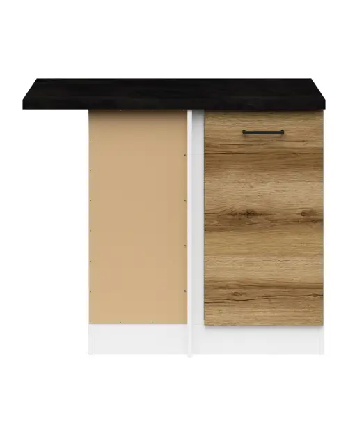 Szafka dolna kuchenna narożna Junona Line lewa z blatem dąb delano jasny, z blatem zajmuje narożnik 100x60 cm