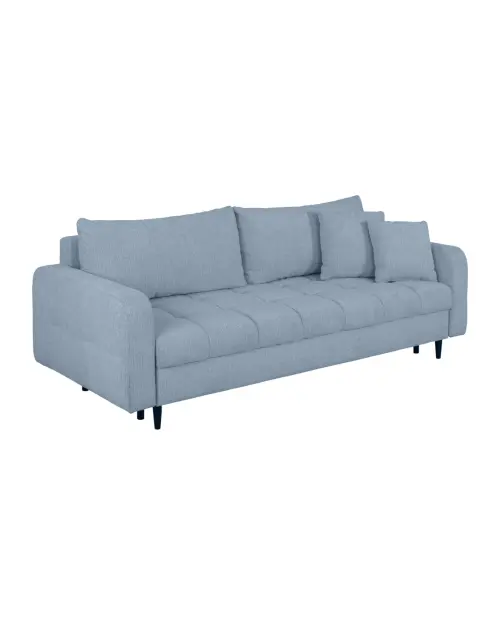Sofá cama de tres plazas Sorella convertible con arcón, chenilla azul claro