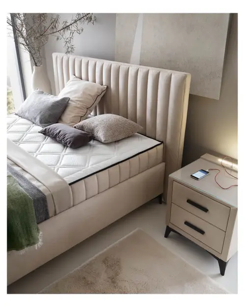 Cama continental Joy 180x200 con contenedores beige claro