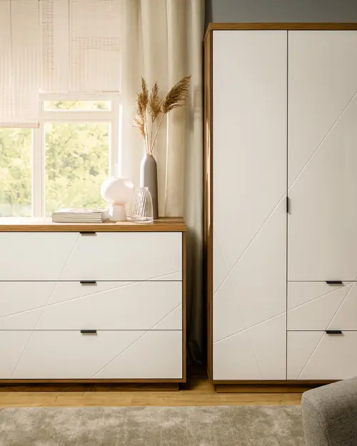 Armario de dos puertas Forn 94 cm con cajones roble delano oscuro/blanco brillo