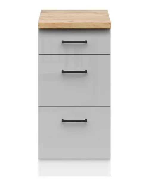 Mueble de cocina bajo Junona Line 40 cm con cajones gris claro brillo con encimera