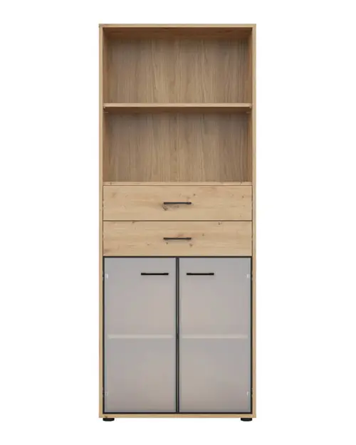 Estantería Space Office 80 cm con 2 puertas 2 cajones y 2 estantes roble artisan