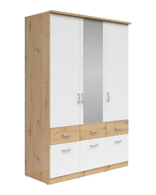 Шкаф трехдверный Brando-3 136 см с зеркалом и ящиками дуб артизан/белый