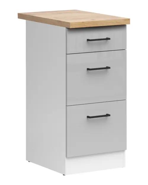 Mueble de cocina bajo Junona Line 40 cm con cajones gris claro brillo con encimera