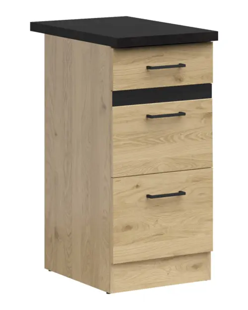 Armario de cocina inferior Junona Line 40 cm con cajones roble bernstein con encimera