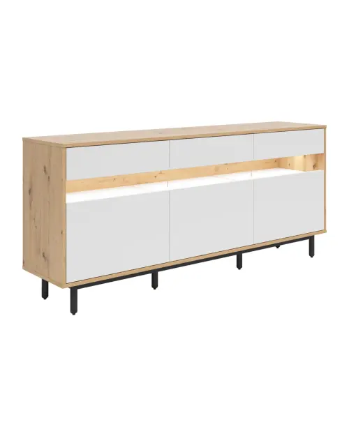 Cómoda Gap 190 cm con 3 puertas y cajones roble artisan/blanco