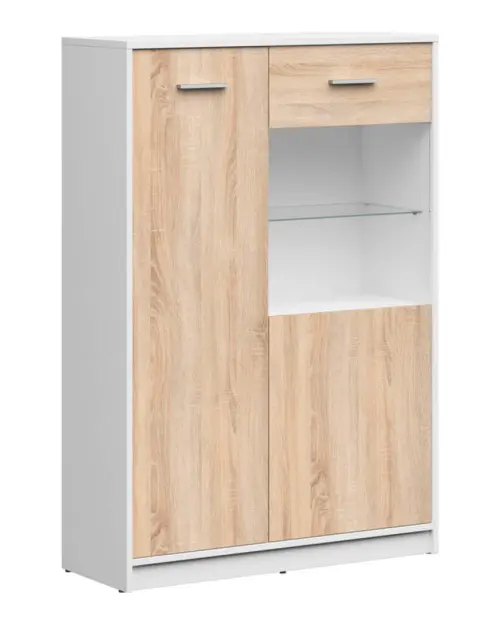 Vitrina Nepo Plus 90 cm con 2 puertas blanco/roble sonoma