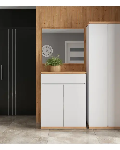 Cómoda Yamael 85 cm con 2 puertas y un cajón roble artisan/blanco