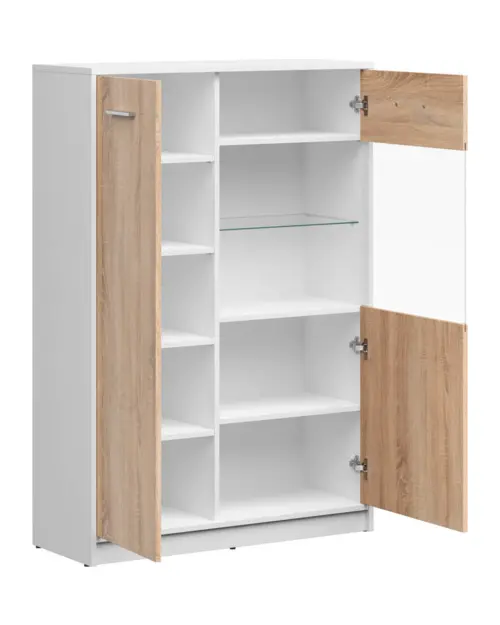 Vitrina Nepo Plus 90 cm con 2 puertas blanco/roble sonoma