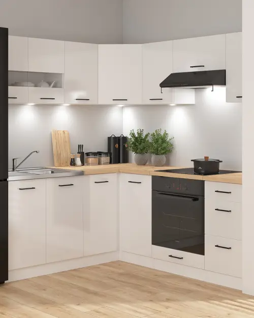 Conjunto de cocina esquinero Junona Line 180x200 tiza brillo con encimera