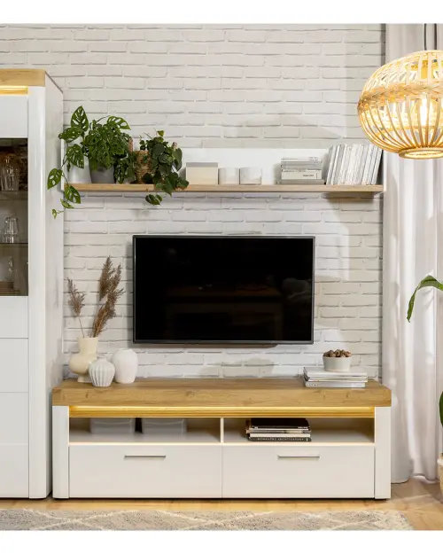 Mueble RTV Horton 166 cm con 2 cajones blanco/roble dorado grandson