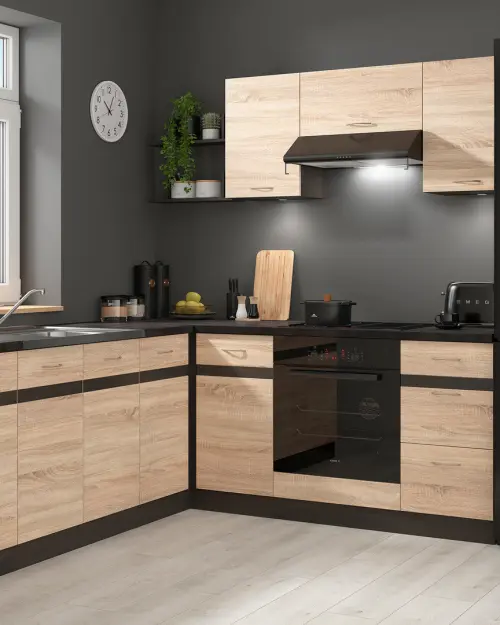 Conjunto de cocina de esquina Junona Line 200x220 derecho roble sonoma sin encimera