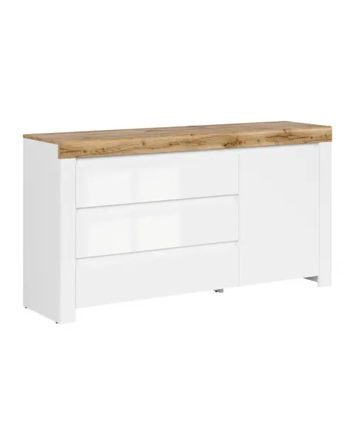 Cómoda Holten 156 cm con puertas y 3 cajones blanca/roble wotan