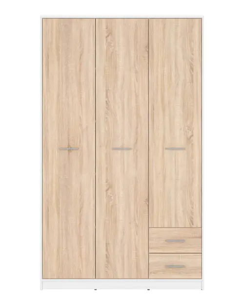 Armario de tres puertas Nepo Plus 118 cm con cajones blanco/roble sonoma