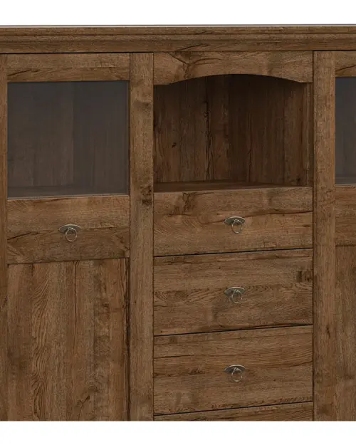 Cómoda Patras 153 cm vitrina con 2 puertas y 4 cajones roble april