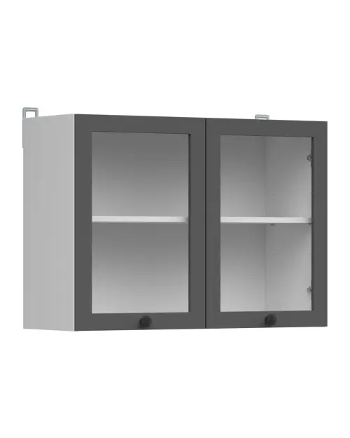 Armario de cocina superior Junona Line 80 cm de dos puertas con vitrina grafito