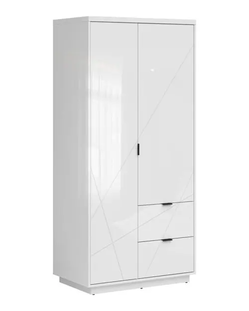 Armario de dos puertas Forn 94 cm con cajones blanco alto brillo