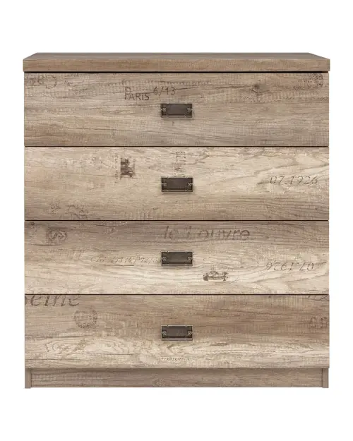 Cómoda Malcolm 80 cm con 4 cajones roble canyon monument estampado