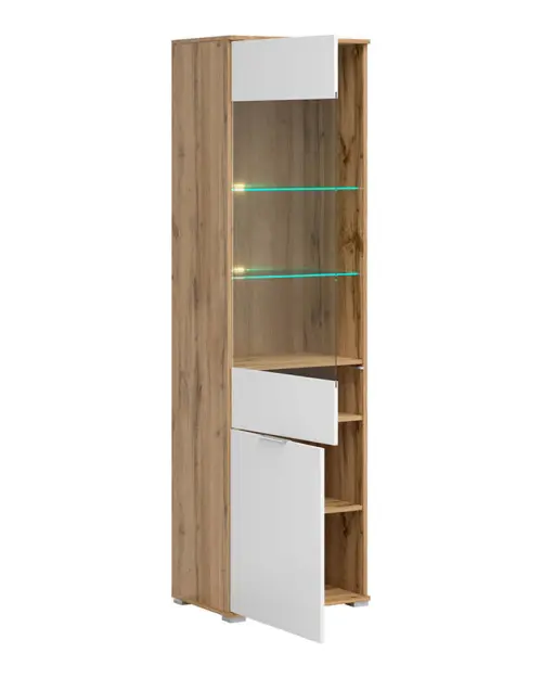 Vitrina Zele 56 cm con 2 puertas roble wotan/blanco brillo