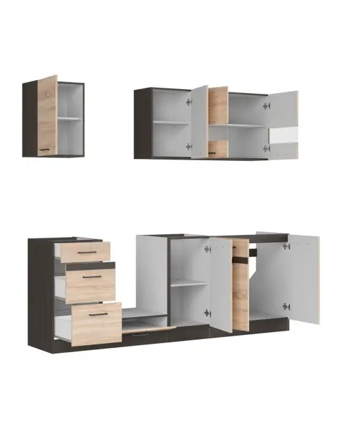 Conjunto de cocina Junona Line 220 cm roble sonoma con encimera