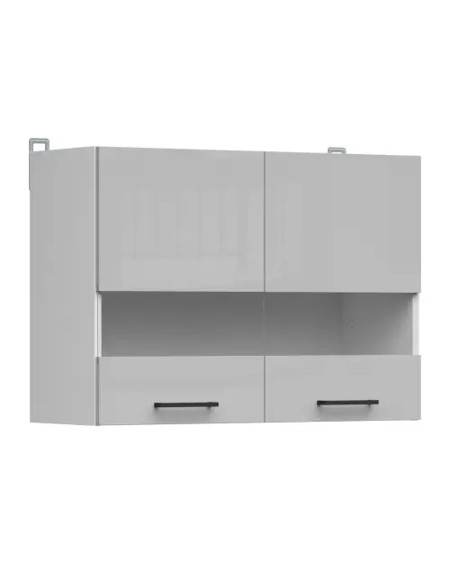 Armario de cocina superior Junona Line 80 cm de dos puertas con vitrina gris claro brillo