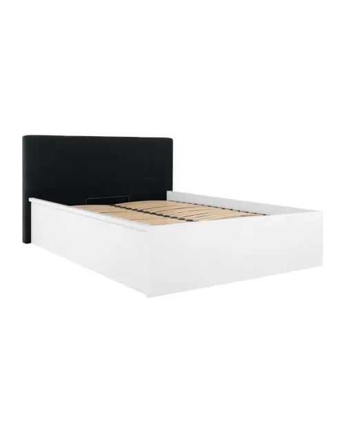 Cama Tetrix 140x200 con somier, arcón y cabecero tapizado blanco brillo