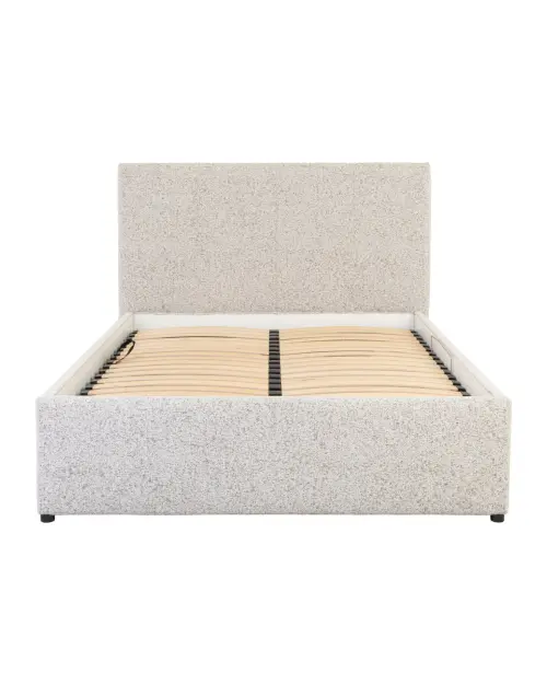 Cama tapizada Tripo 140x200 con somier y arcón beige