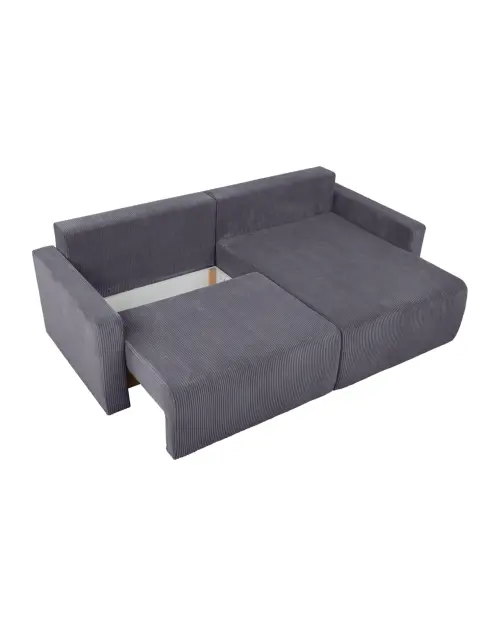 Sofá rinconera universal Rufio convertible con arcón de pana gris