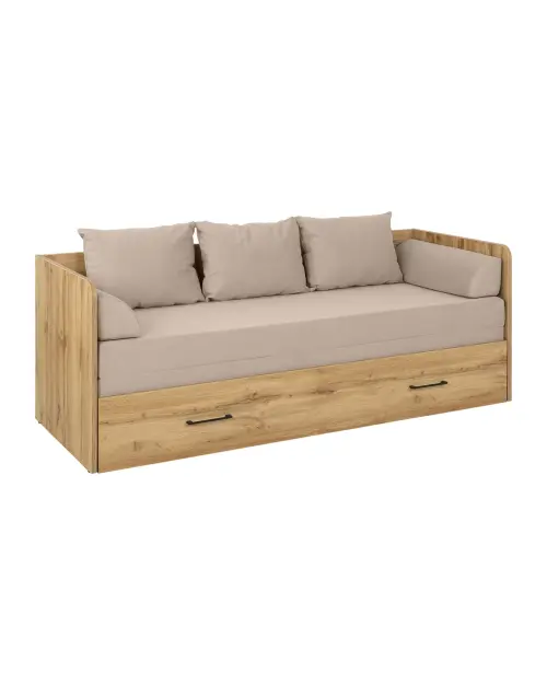 Cama extensible Tetrix roble wotan 80-160x200 con contenedor, colchón y cojines beige