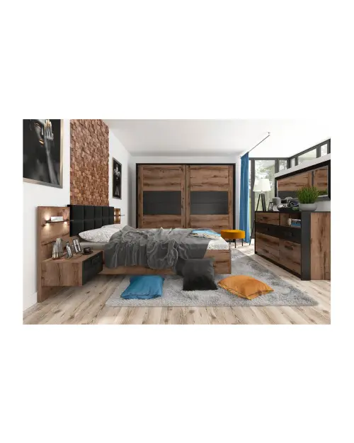 Cama Kassel B1 140x200 con somier y contenedor roble monastery