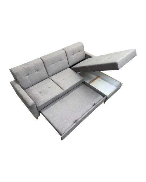 Угловой диван универсальный Lars раскладной с ящиком для белья велюровый серый