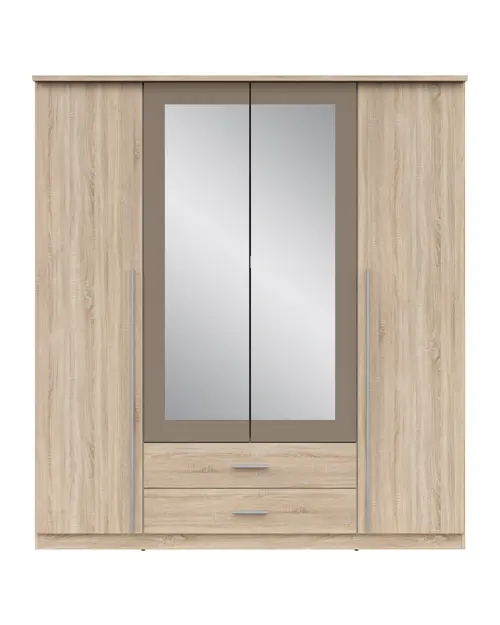 Armario de cuatro puertas Kredo 181 cm con espejo y cajones roble sonoma